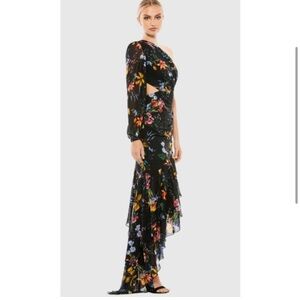 New | Ieena Mac Duggal Floral One Sleeve Cut Out Dress 55668 | 2